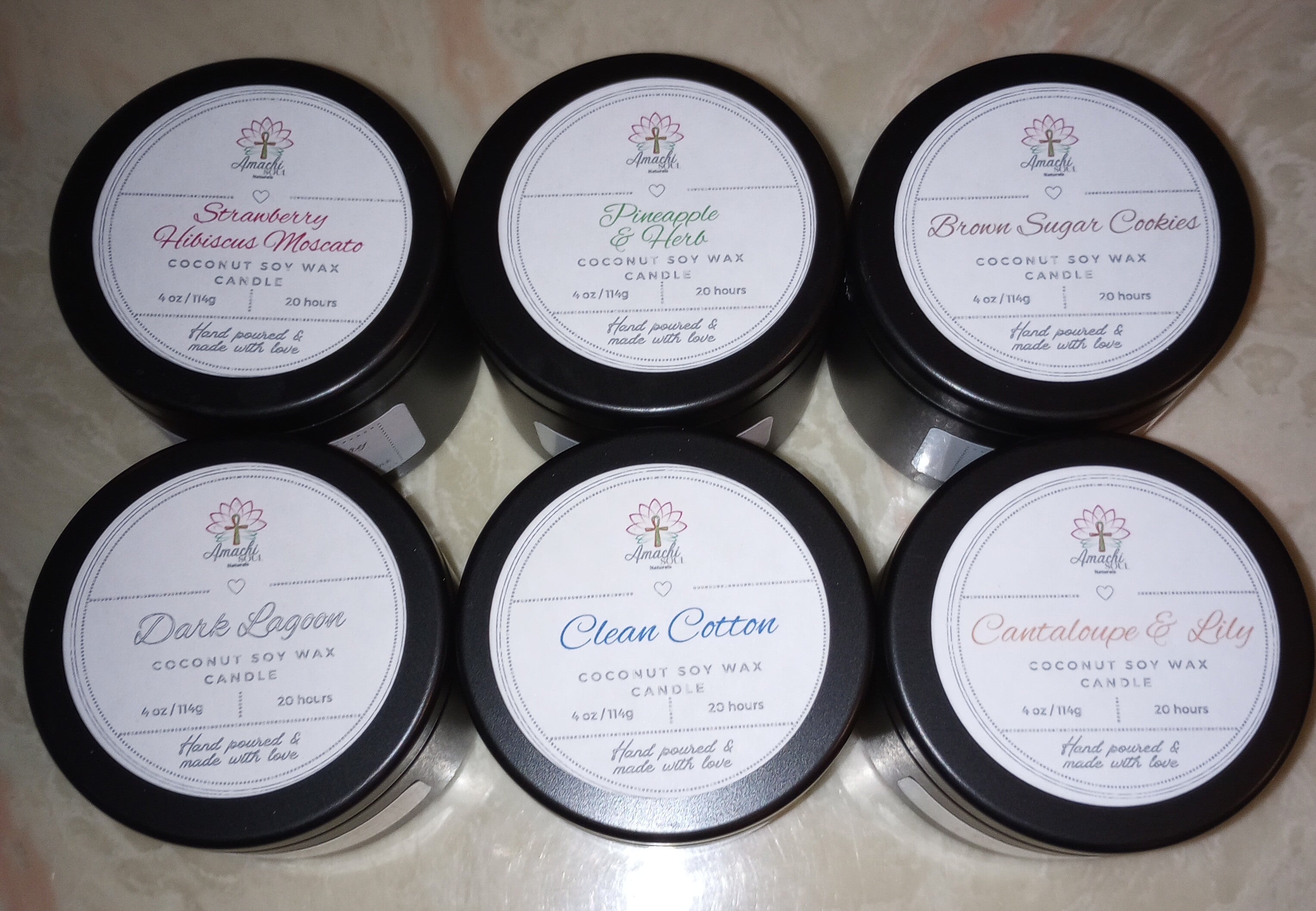 Coconut soy wax candles, wood wicked, hand-poured 4oz candle size. Burn Hours: 4 oz (20 hours)